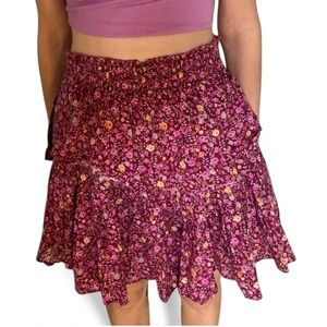 LoveShackFancy Cherry Wine Ditsy Floral Pink Ruffle Skirt, Size P (= 00/XXS)